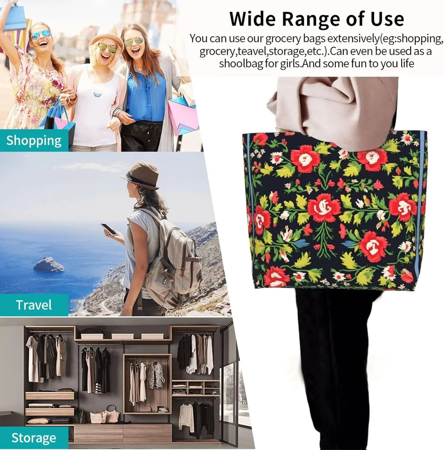 White Blue Daisy Women Tote Bag,Casual Tote'S Handbag Big Capacity Shoulder Bag Crossbody Bag