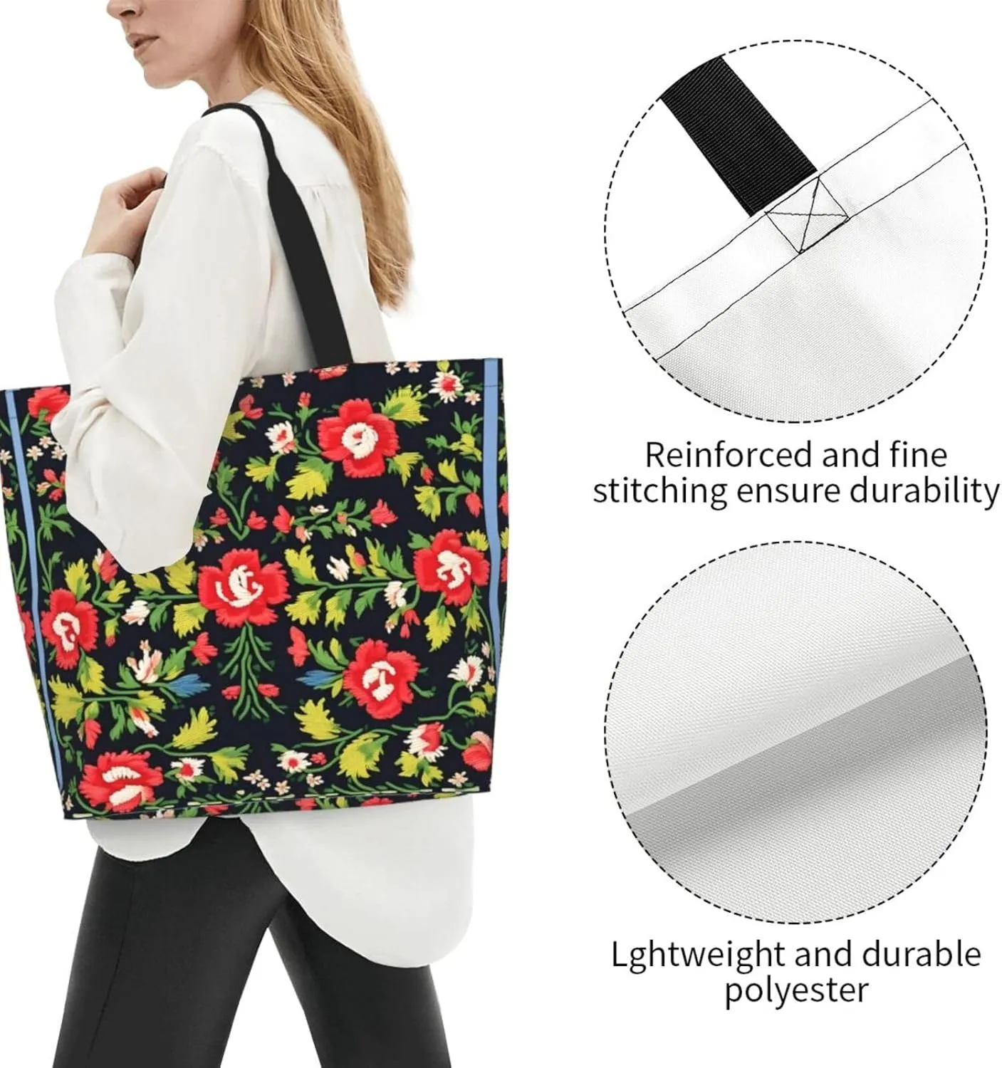White Blue Daisy Women Tote Bag,Casual Tote'S Handbag Big Capacity Shoulder Bag Crossbody Bag