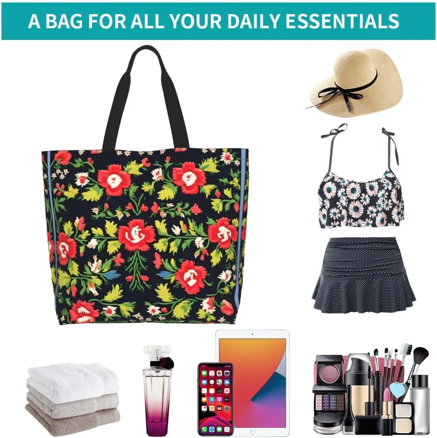 White Blue Daisy Women Tote Bag,Casual Tote'S Handbag Big Capacity Shoulder Bag Crossbody Bag