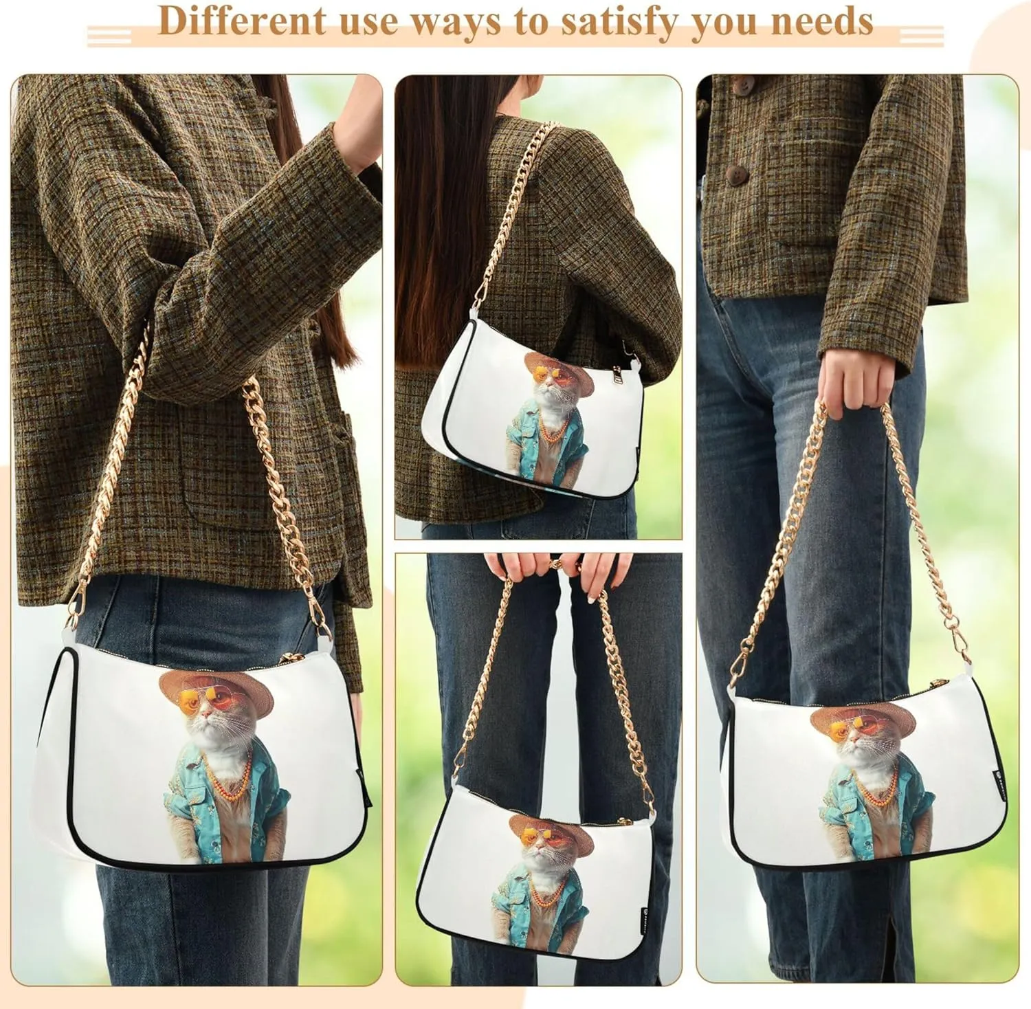 White Couple Llamas on Green Women's Purse Hobo Tote Bags Women's Designer Handbag Evening Shoulder Bags
