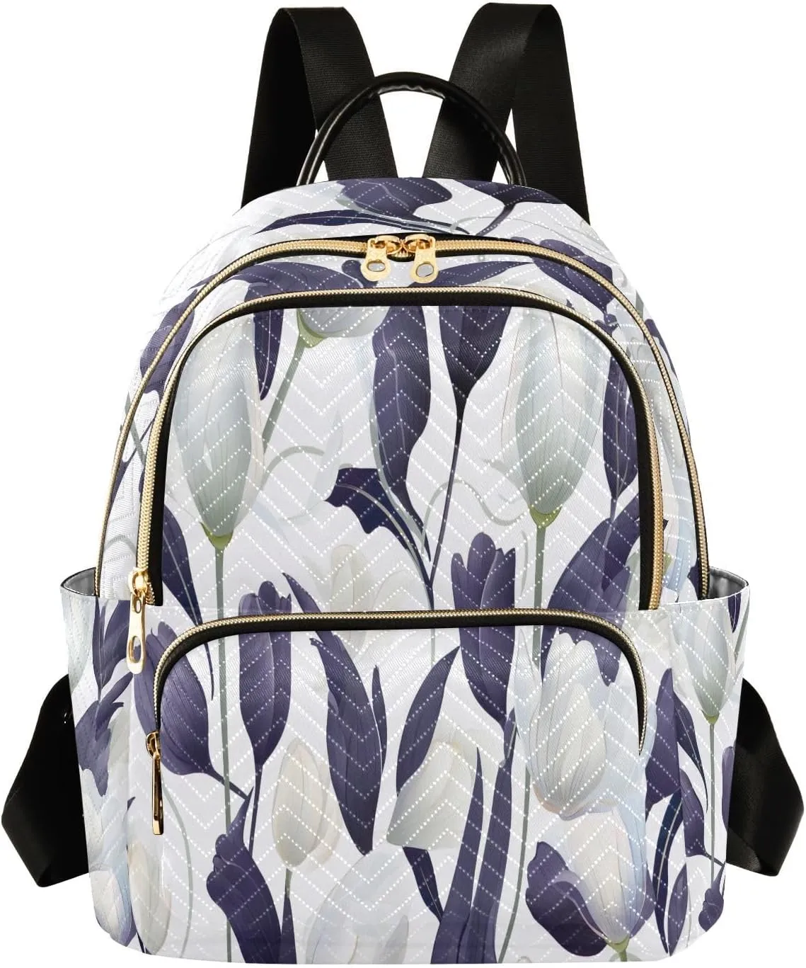 White Tulips Flower Backpack Purse for Women Fashion Small Mini Daypack Purse for Lady Anti-theft Shoulder Bag with Double Zipper Weekend Bag