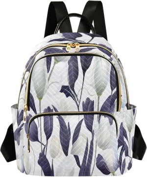 White Tulips Flower Backpack Purse for Women Fashion Small Mini Daypack Purse for Lady Anti-theft Shoulder Bag with Double Zipper Weekend Bag