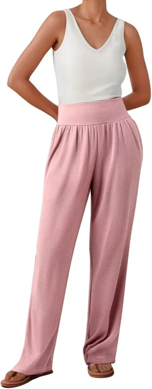 Wide Leg Yoga Pants for Women Elastic High Waisted Casual Trousers Pull On Summer Baggy Athletic Workout Sweatpants
