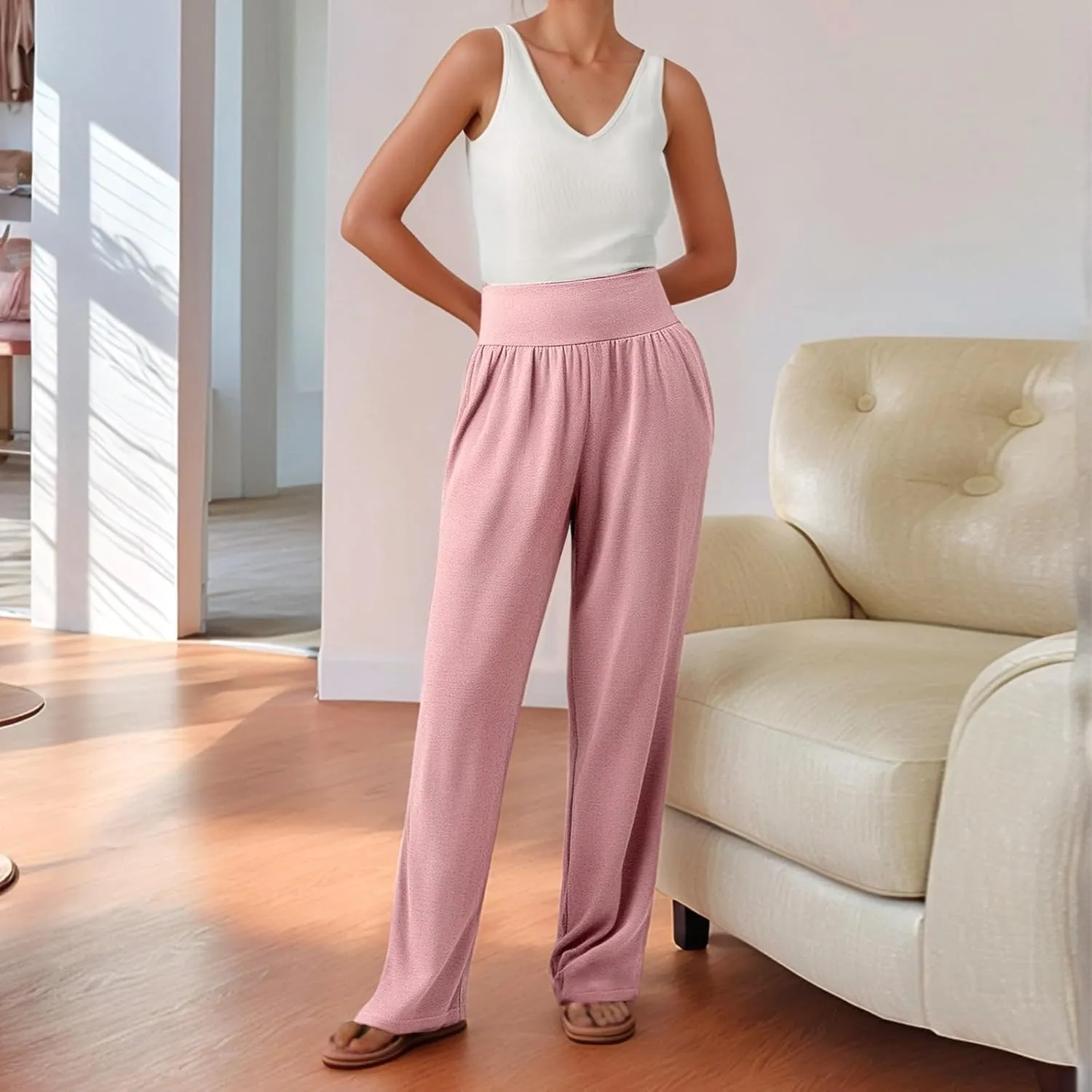 Wide Leg Yoga Pants for Women Elastic High Waisted Casual Trousers Pull On Summer Baggy Athletic Workout Sweatpants