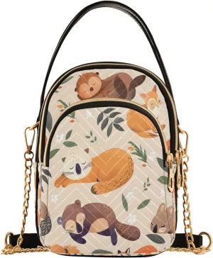 Wild Sleeping Animals Crossbody Handbags for Women Casual Leather Shoulder Phone Purse