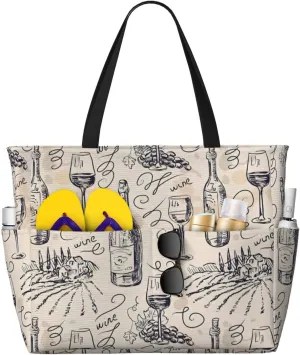 Wine and Winemaking Winery Grape Field Print Generic Large Capacity Beach Travel Bag - Swim Backpack/Family- Pool Accessories