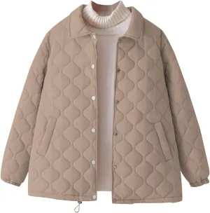 Winter Coat For Women 2024 Long Sleeve Button Puffer Coat Casual Lightweight Trendy Winter Jacket