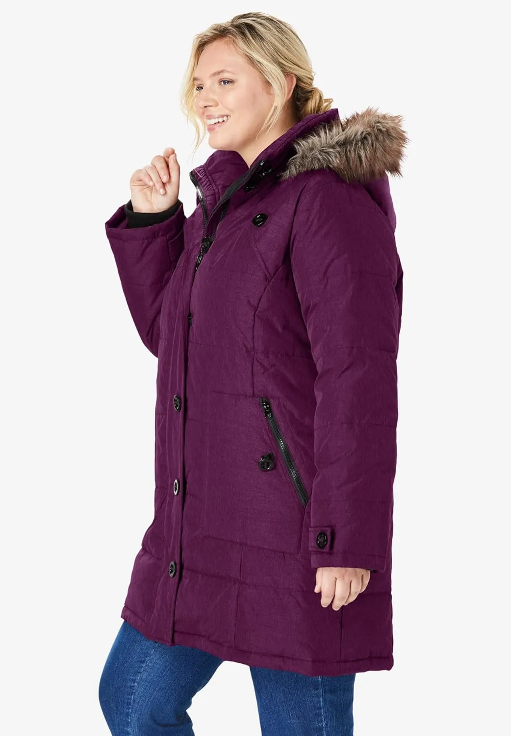 Woman Within Women's Plus Size Heathered Down Puffer Coat
