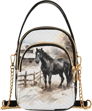 Women Crossbody Handbag White Horse Beside The Fence Quilted Chain Bag
