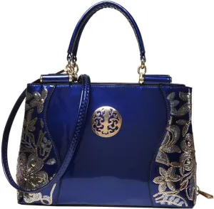 Women Embroidery bag Handbags Top-handle Tote Bags Satchel Shoulder Bags Womens Purses, Blue