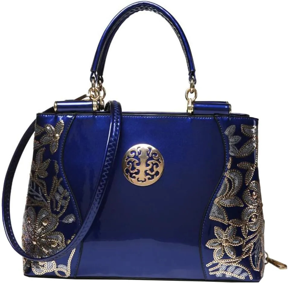 Women Embroidery bag Handbags Top-handle Tote Bags Satchel Shoulder Bags Womens Purses, Blue