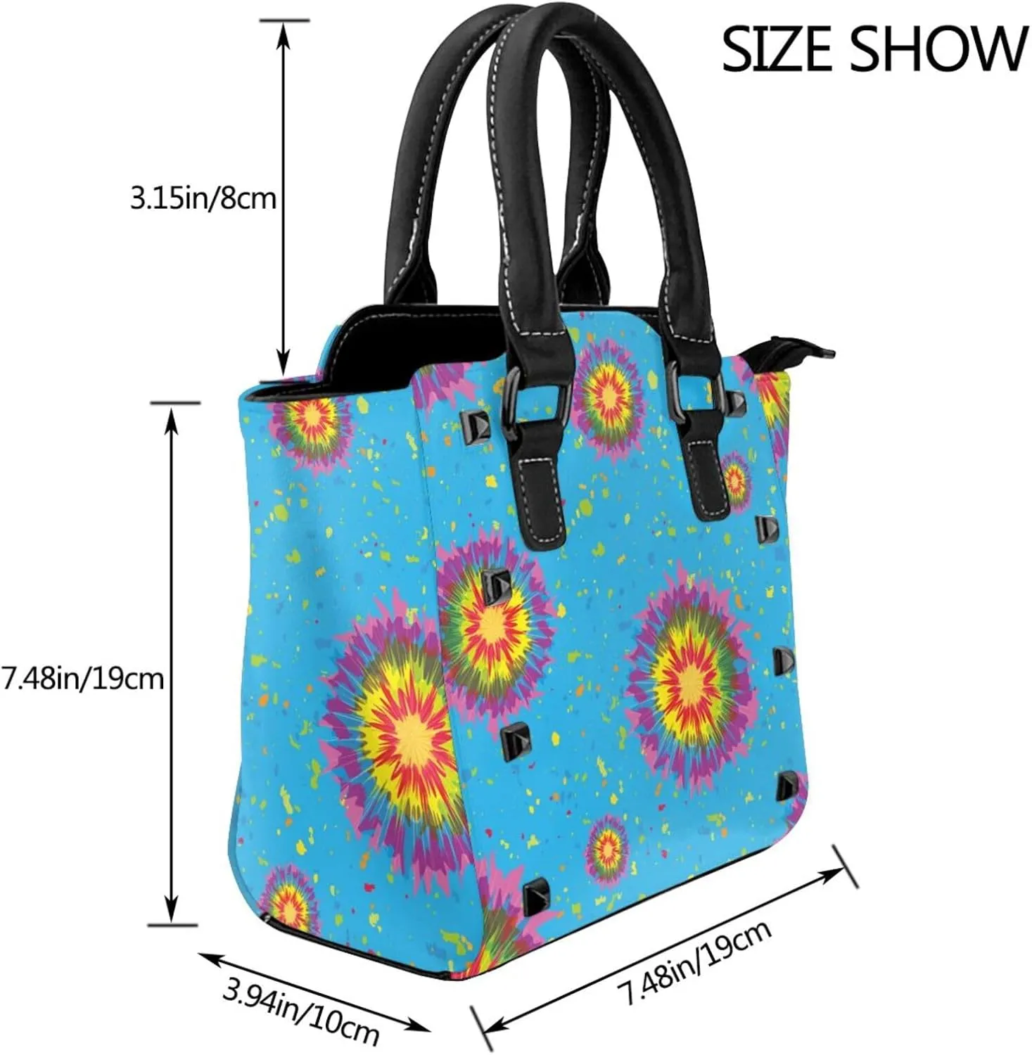 Women Fashion Tote Bag PU Leather Rivet Studded Ladies Purse Shoulder Bag Satchel Work Shopping Bag