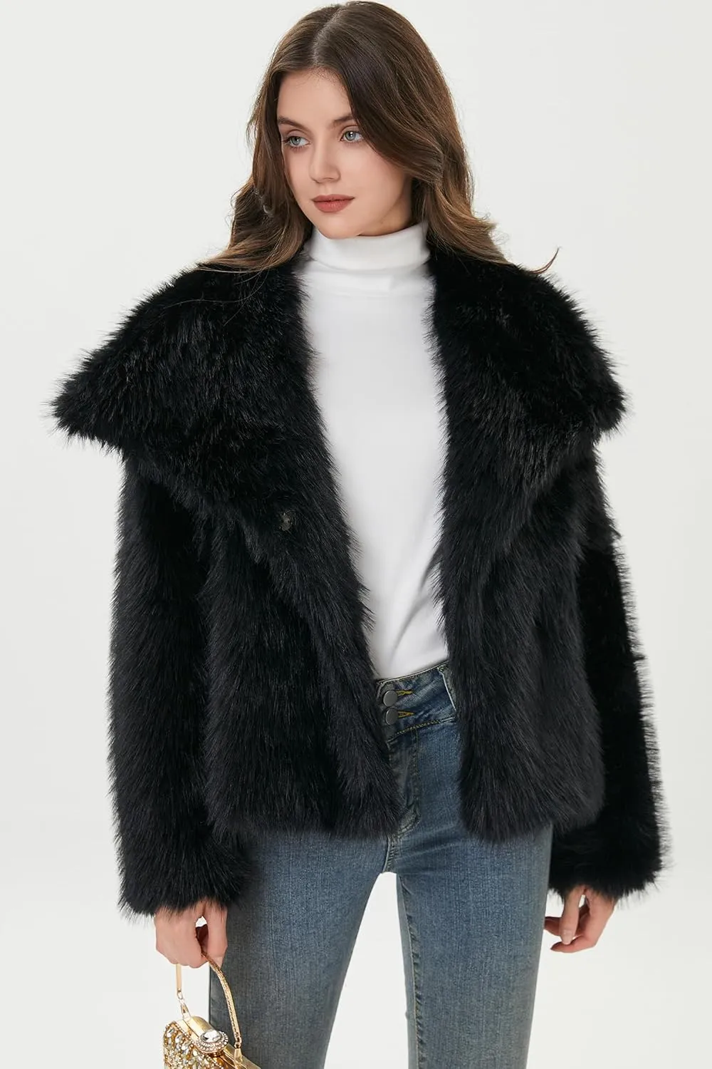 Women Faux Fur Coat Fluffy Jacket Fall Winter Spring Shaggy Shawl Oversized Outerwear