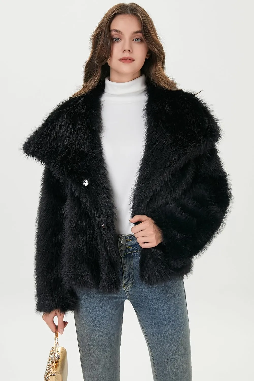Women Faux Fur Coat Fluffy Jacket Fall Winter Spring Shaggy Shawl Oversized Outerwear