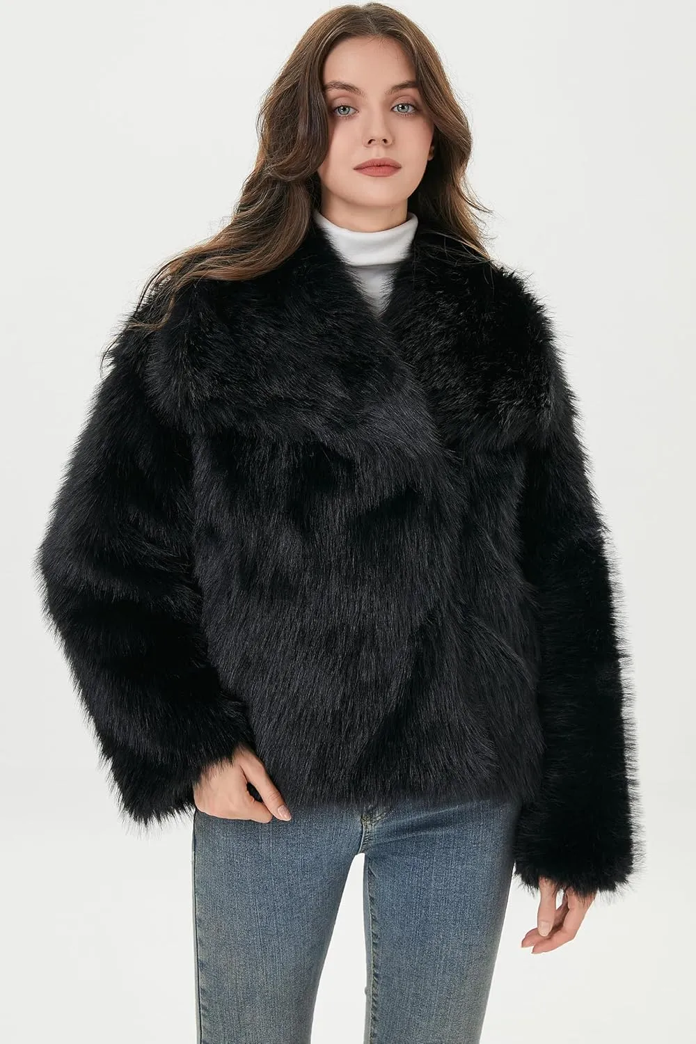 Women Faux Fur Coat Fluffy Jacket Fall Winter Spring Shaggy Shawl Oversized Outerwear