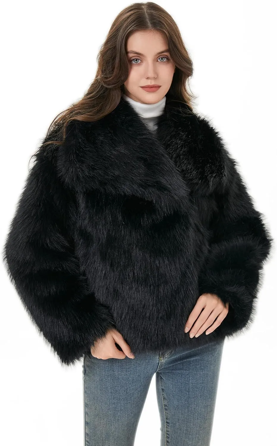 Women Faux Fur Coat Fluffy Jacket Fall Winter Spring Shaggy Shawl Oversized Outerwear