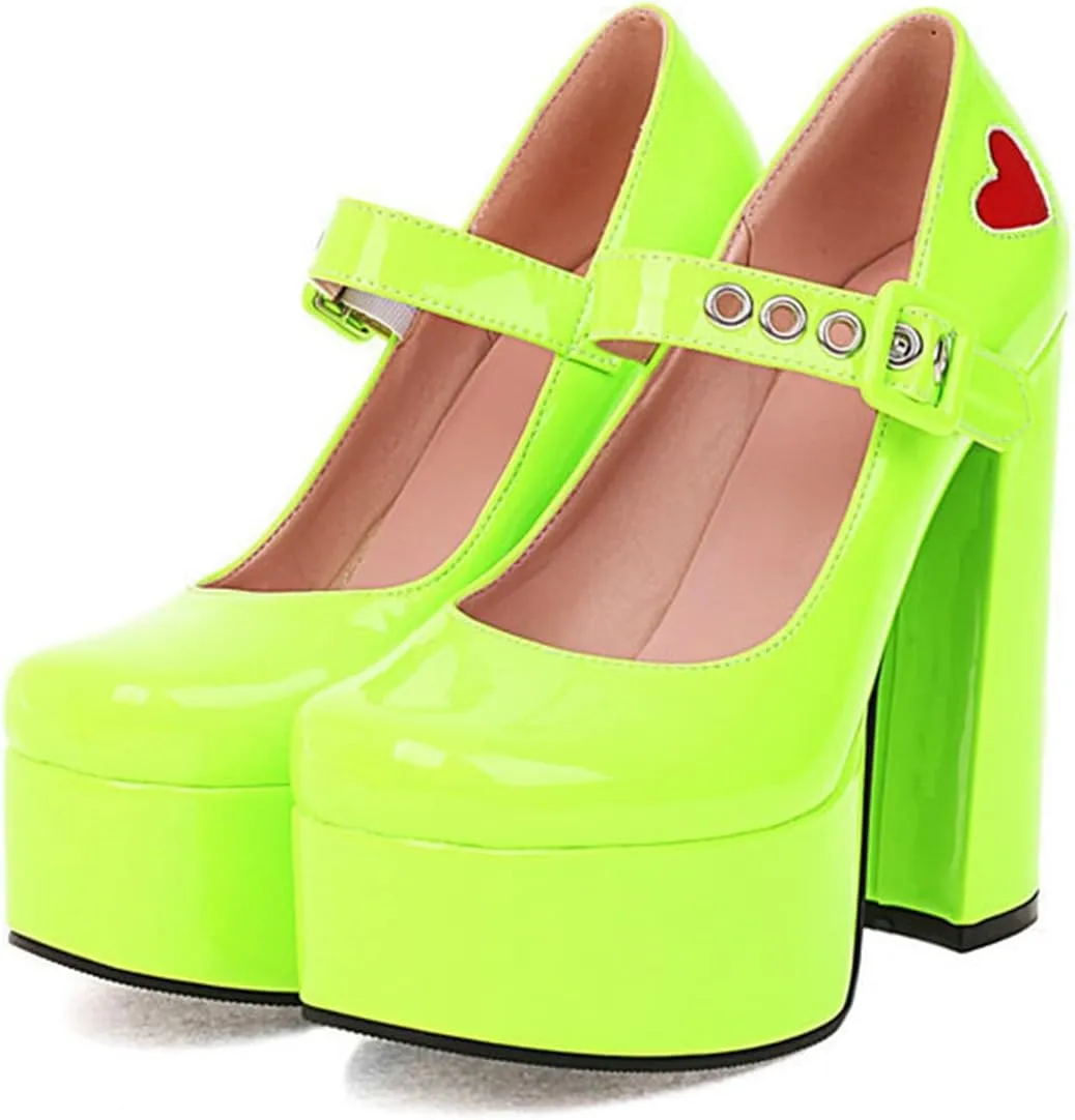 Women Gothic Mary Jane Pumps Studded Buckle PU Leather Ankle Strap Chunky High Heel Platform Shoes