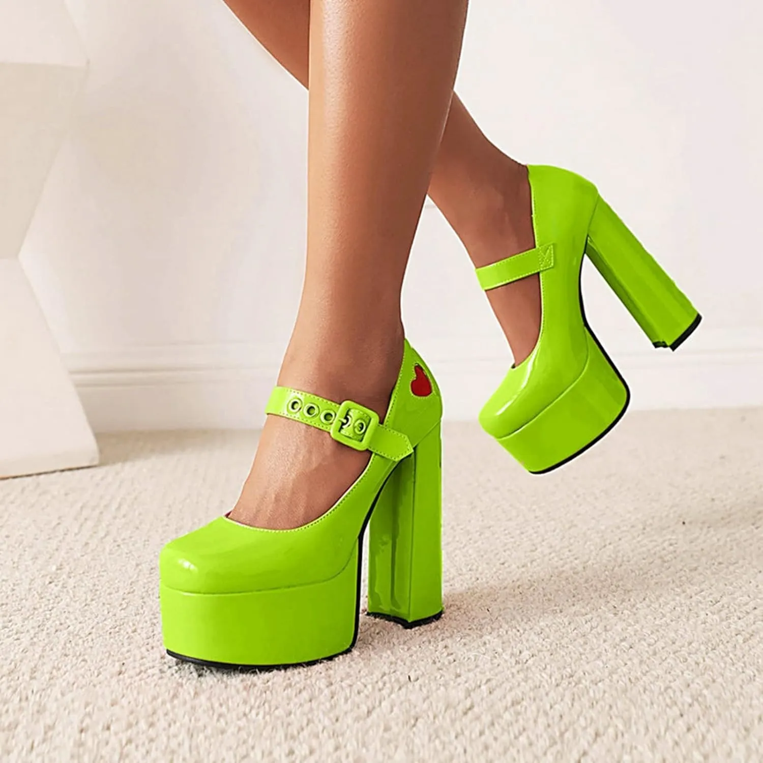 Women Gothic Mary Jane Pumps Studded Buckle PU Leather Ankle Strap Chunky High Heel Platform Shoes