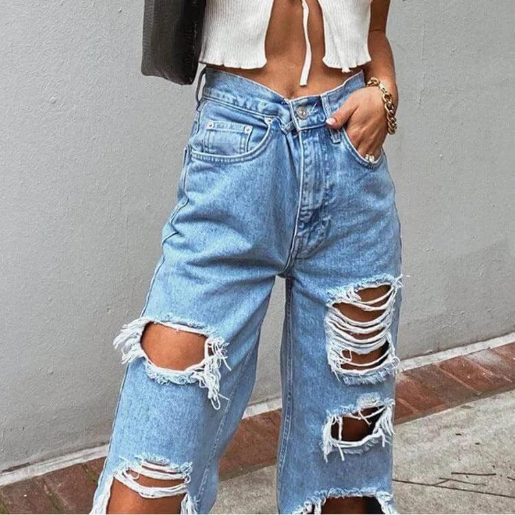 Women Jeans Ripped Slimming Washed Women's Jeans Trousers