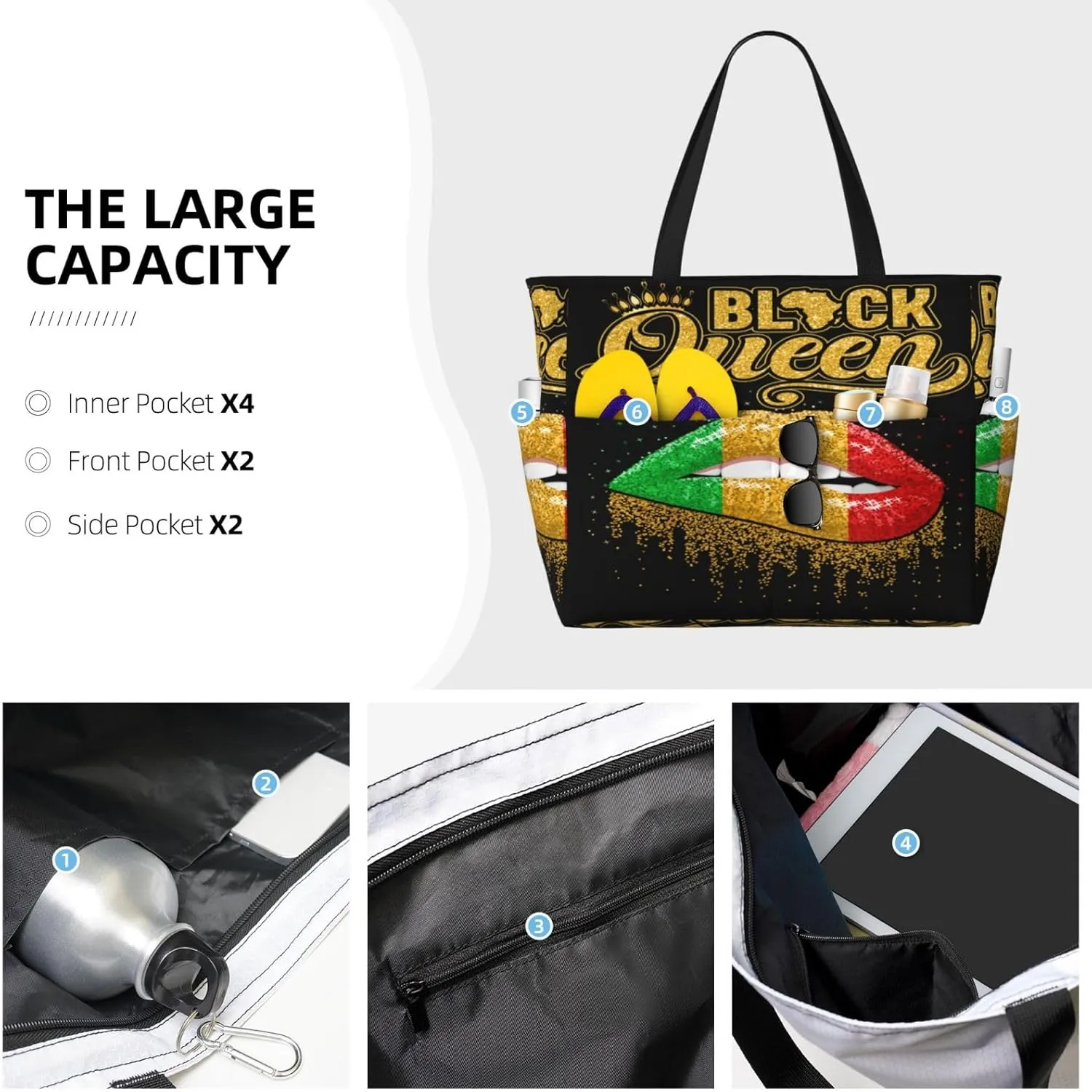 Women Large Beach Bag Travel Weekender Foldable Tote Bag for Pool Beach Vacation Gym