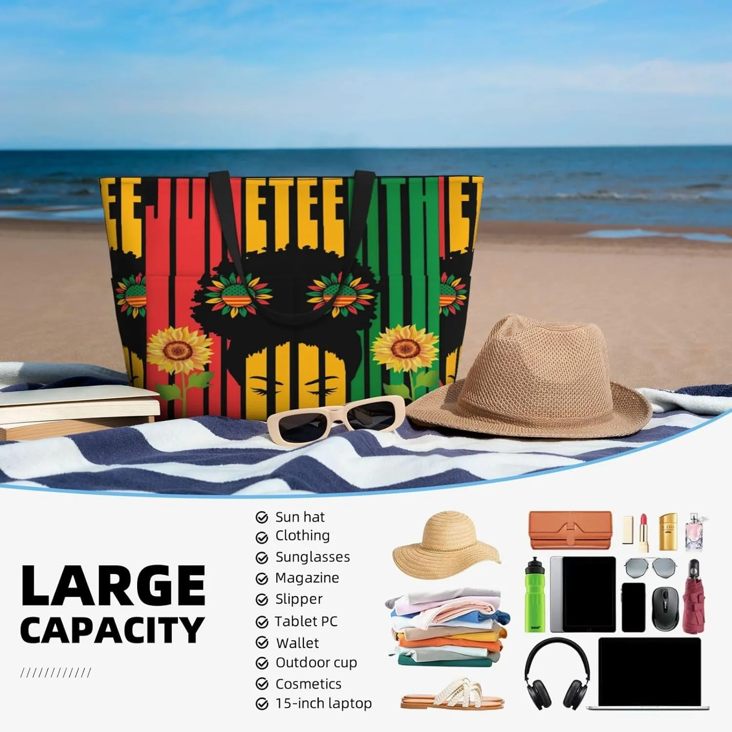 Women Large Beach Bag Travel Weekender Foldable Tote Bag for Pool Beach Vacation Gym