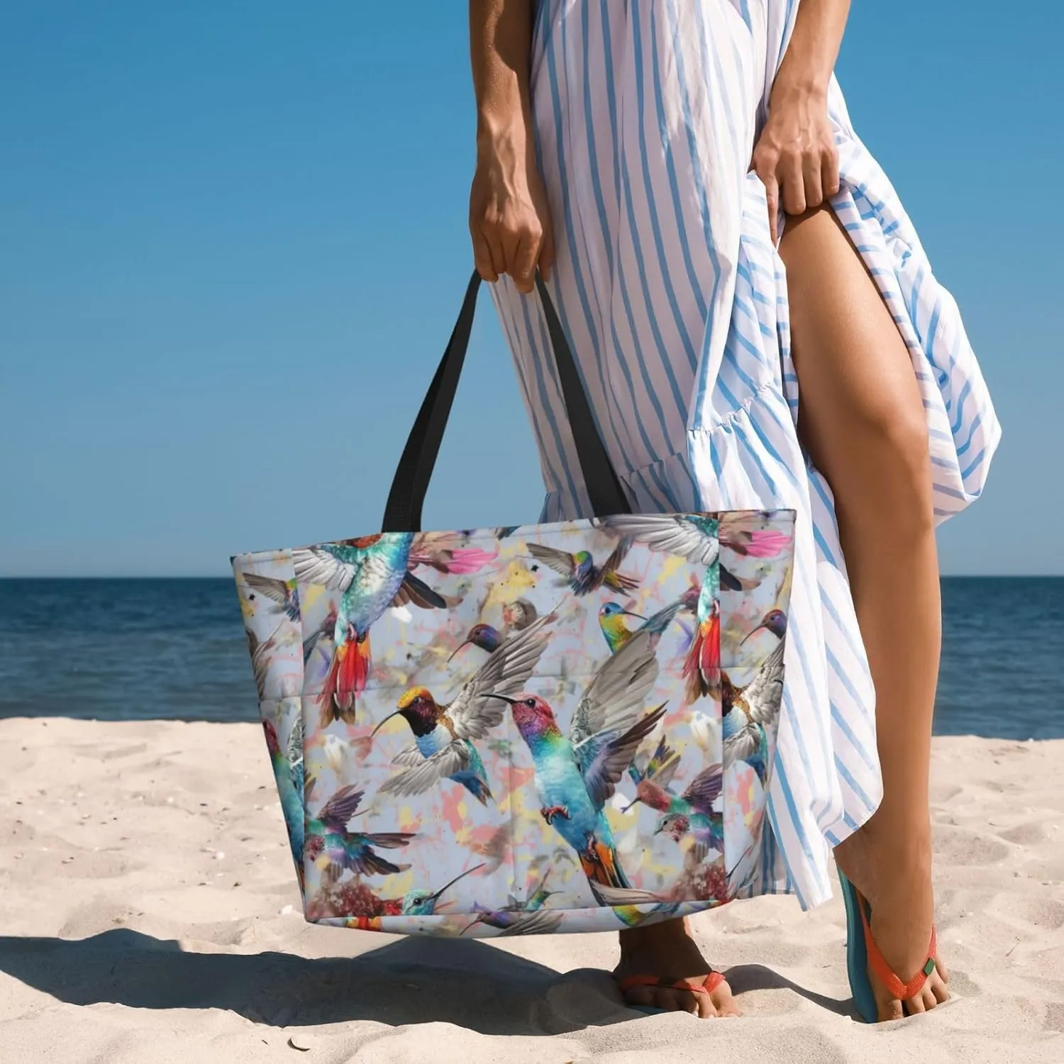 Women Large Beach Bag Travel Weekender Foldable Tote Bag for Pool Beach Vacation Gym