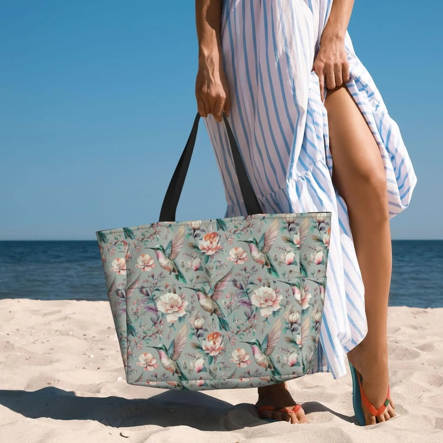 Women Large Beach Bag Travel Weekender Foldable Tote Bag for Pool Beach Vacation Gym