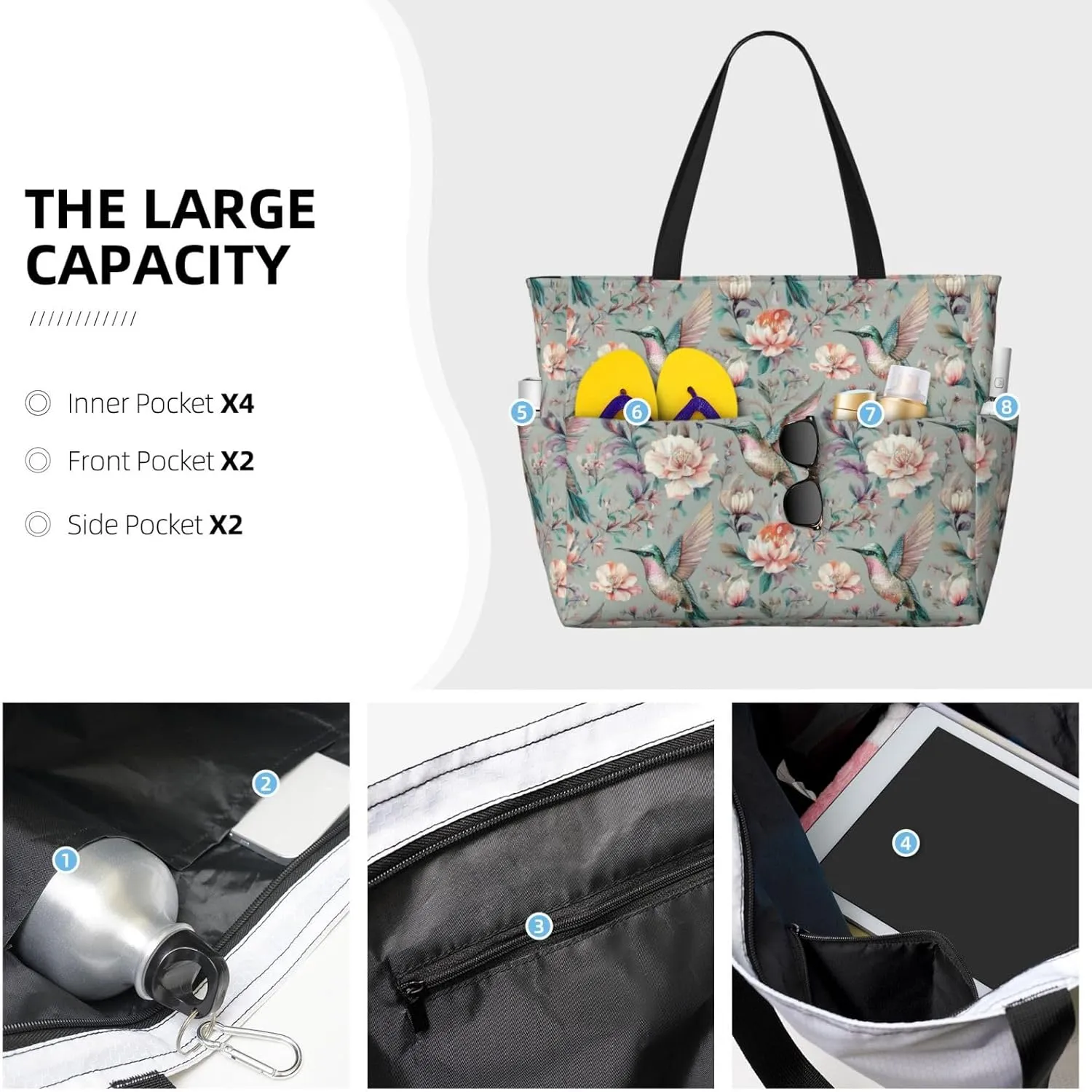 Women Large Beach Bag Travel Weekender Foldable Tote Bag for Pool Beach Vacation Gym