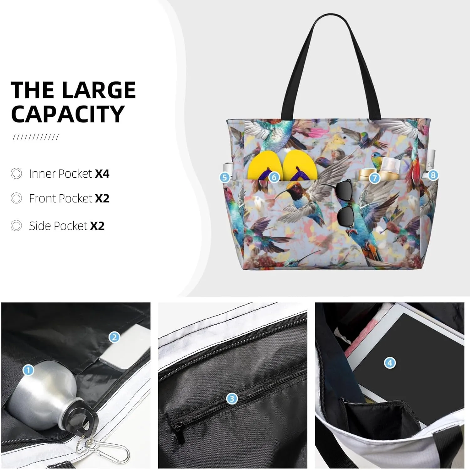 Women Large Beach Bag Travel Weekender Foldable Tote Bag for Pool Beach Vacation Gym