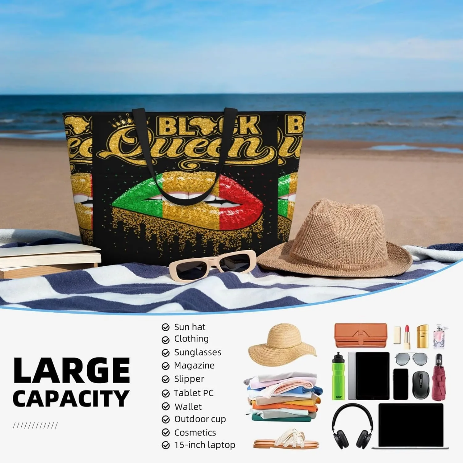 Women Large Beach Bag Travel Weekender Foldable Tote Bag for Pool Beach Vacation Gym