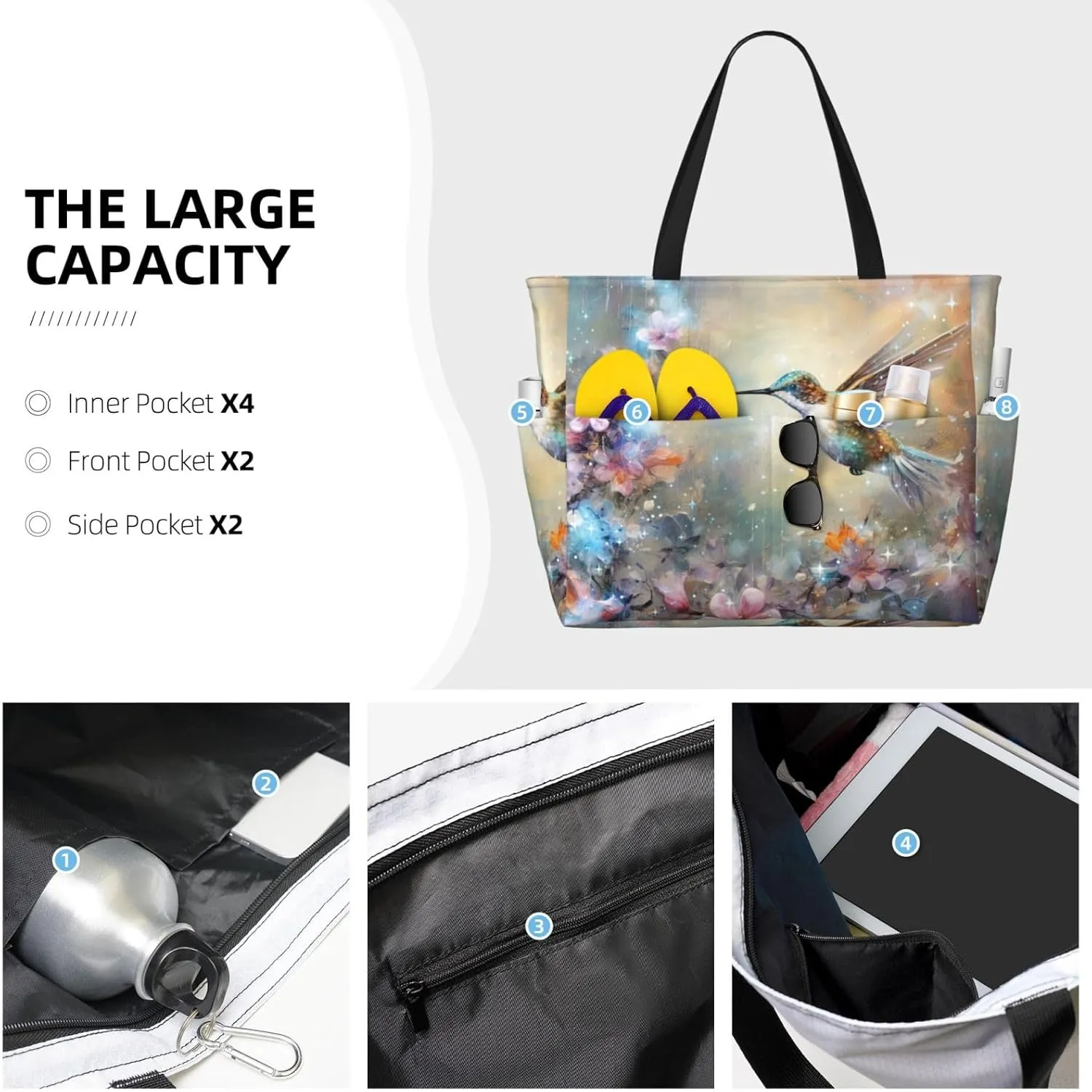 Women Large Beach Bag Travel Weekender Foldable Tote Bag for Pool Beach Vacation Gym