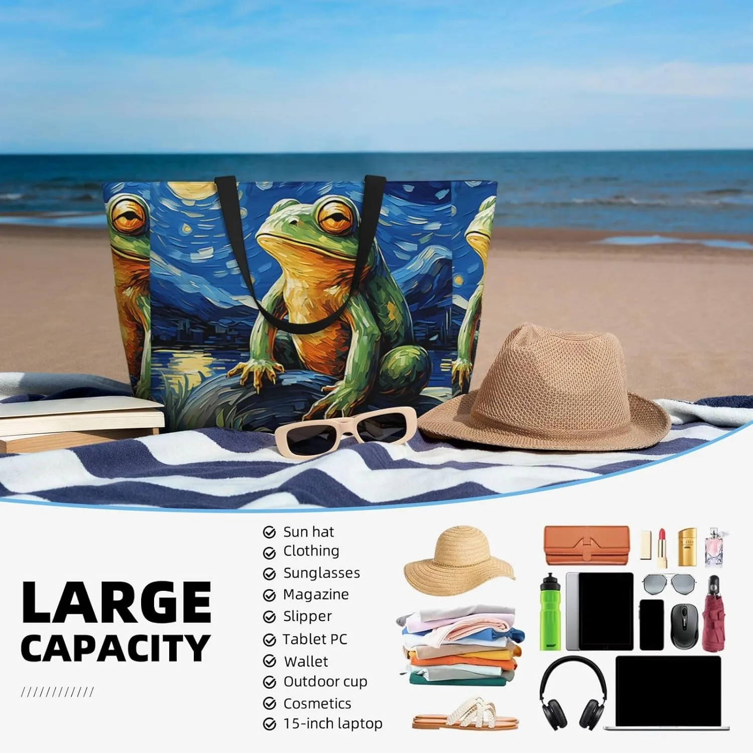Women Large Beach Bag Travel Weekender Foldable Tote Bag for Pool Beach Vacation Gym