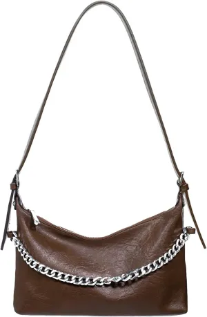 Women Shoulder Bag PU Leather Classic Trendy Purse with Adjustable Strap Chain Decoration