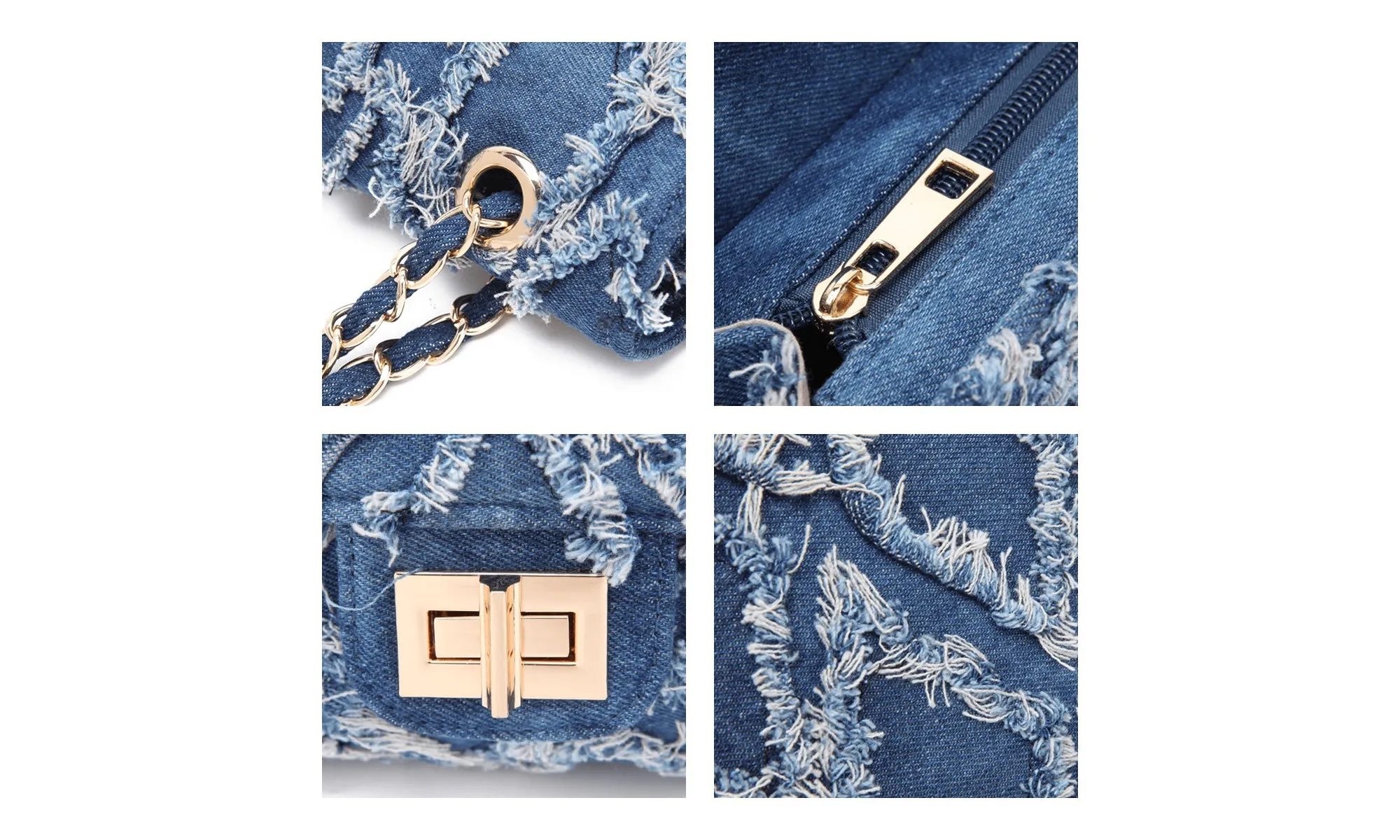 Women Shoulder Bags Quilted Crossbody Distressed Jean Denim Purse