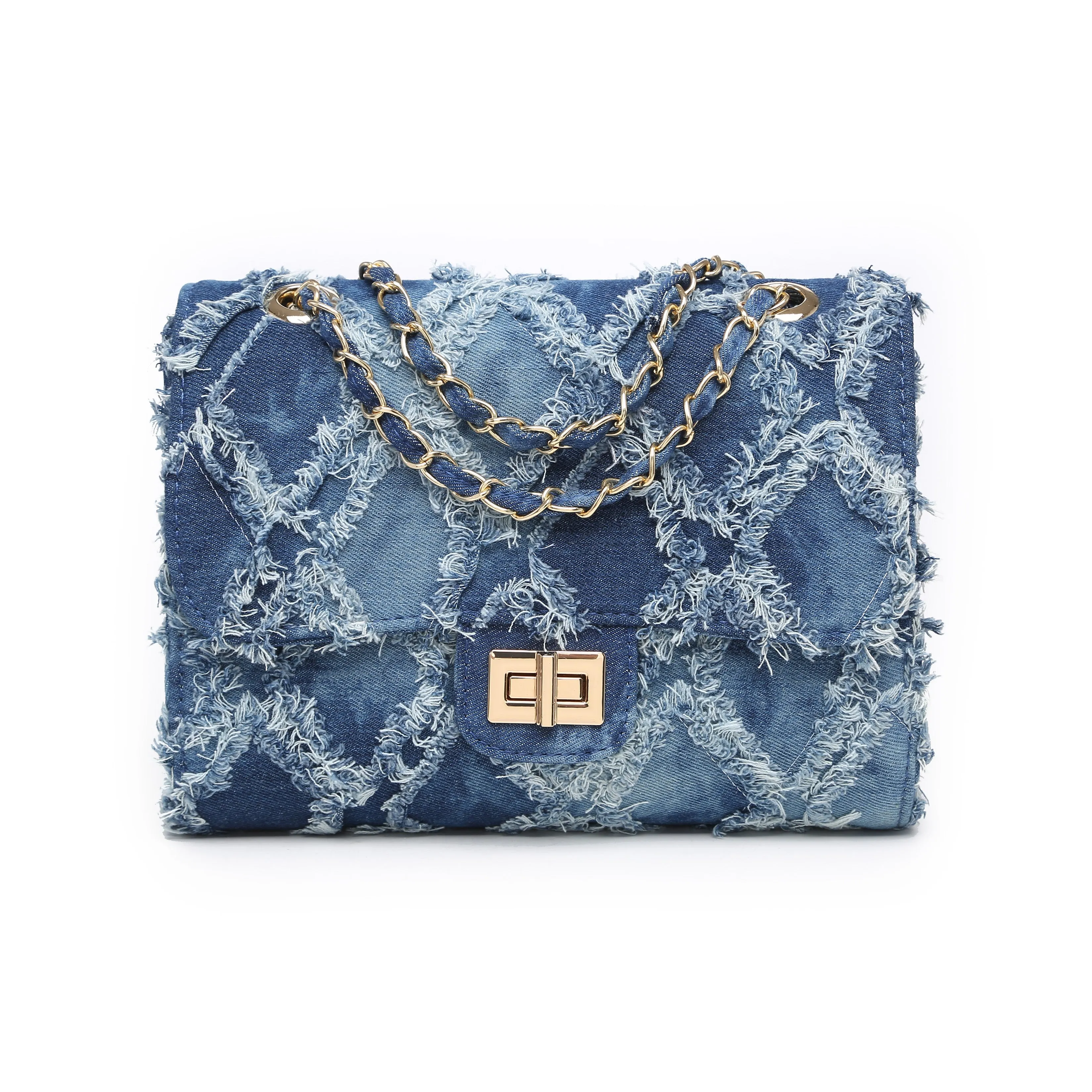 Women Shoulder Bags Quilted Crossbody Distressed Jean Denim Purse