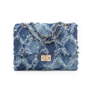Women Shoulder Bags Quilted Crossbody Distressed Jean Denim Purse