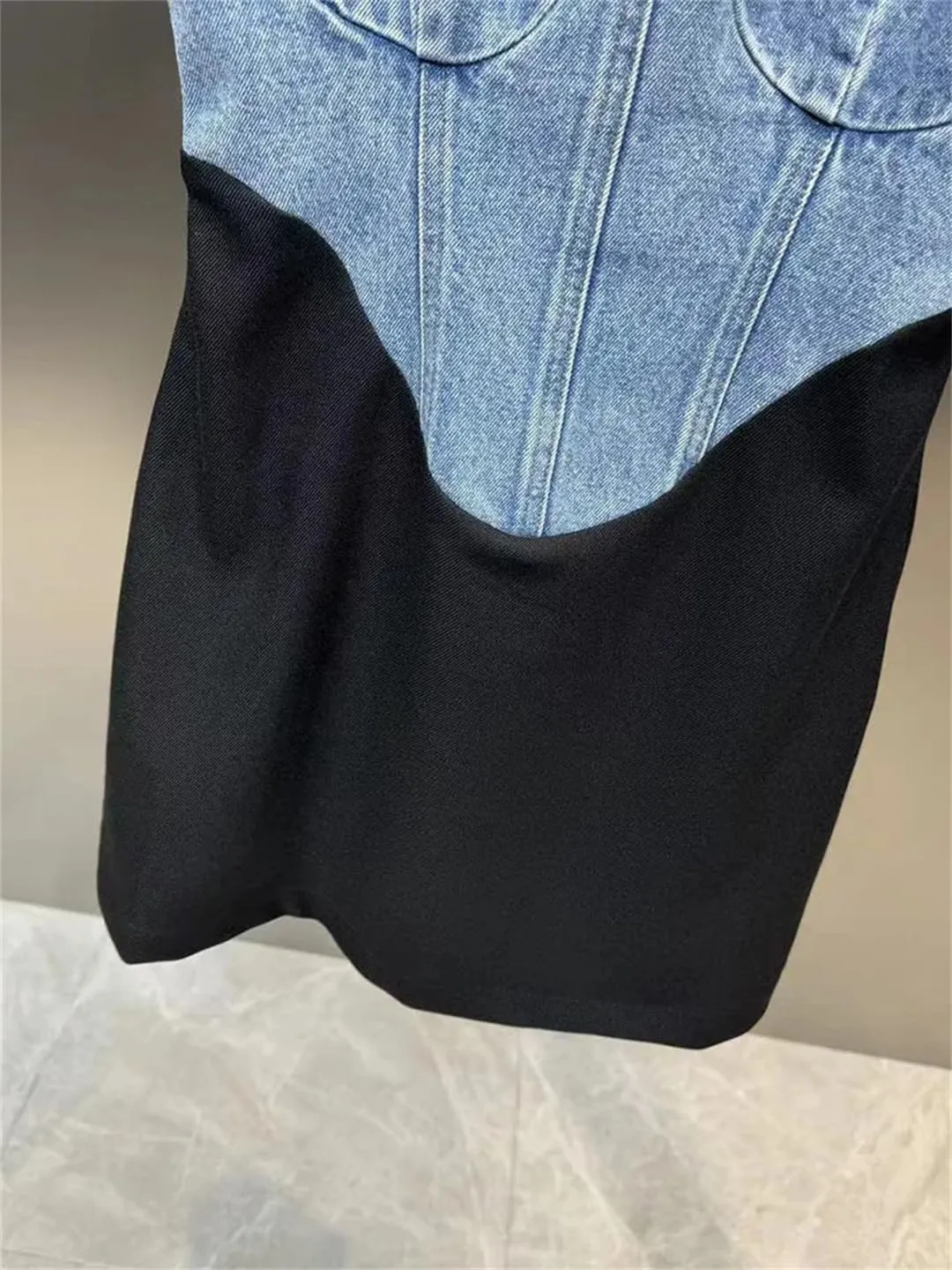 Women Shoulder Strap Detachable Denim Splice Women Versatile Suspenders Jeans Dresses