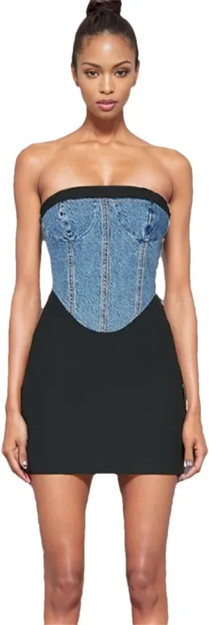 Women Shoulder Strap Detachable Denim Splice Women Versatile Suspenders Jeans Dresses