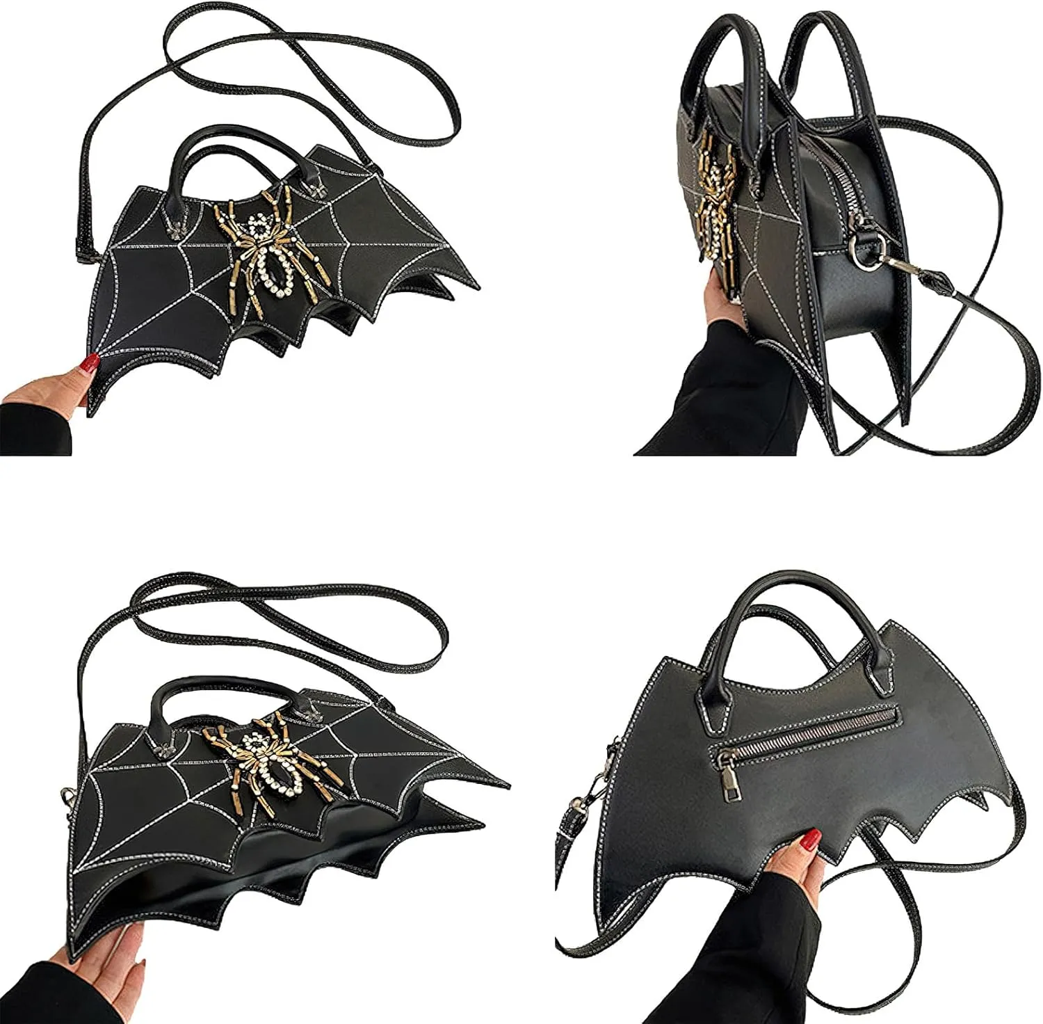 Women Spider Web Purse Novelty Bat Wing Shoulder Bag Unique Halloween Crossbody Bag PU Leather Horror Goth Hangbag