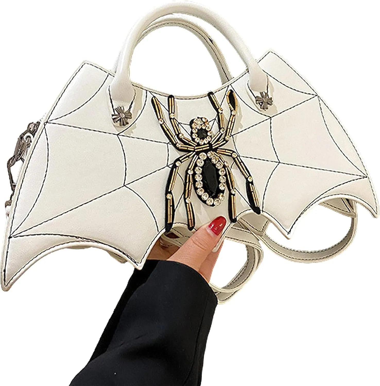Women Spider Web Purse Novelty Bat Wing Shoulder Bag Unique Halloween Crossbody Bag PU Leather Horror Goth Hangbag
