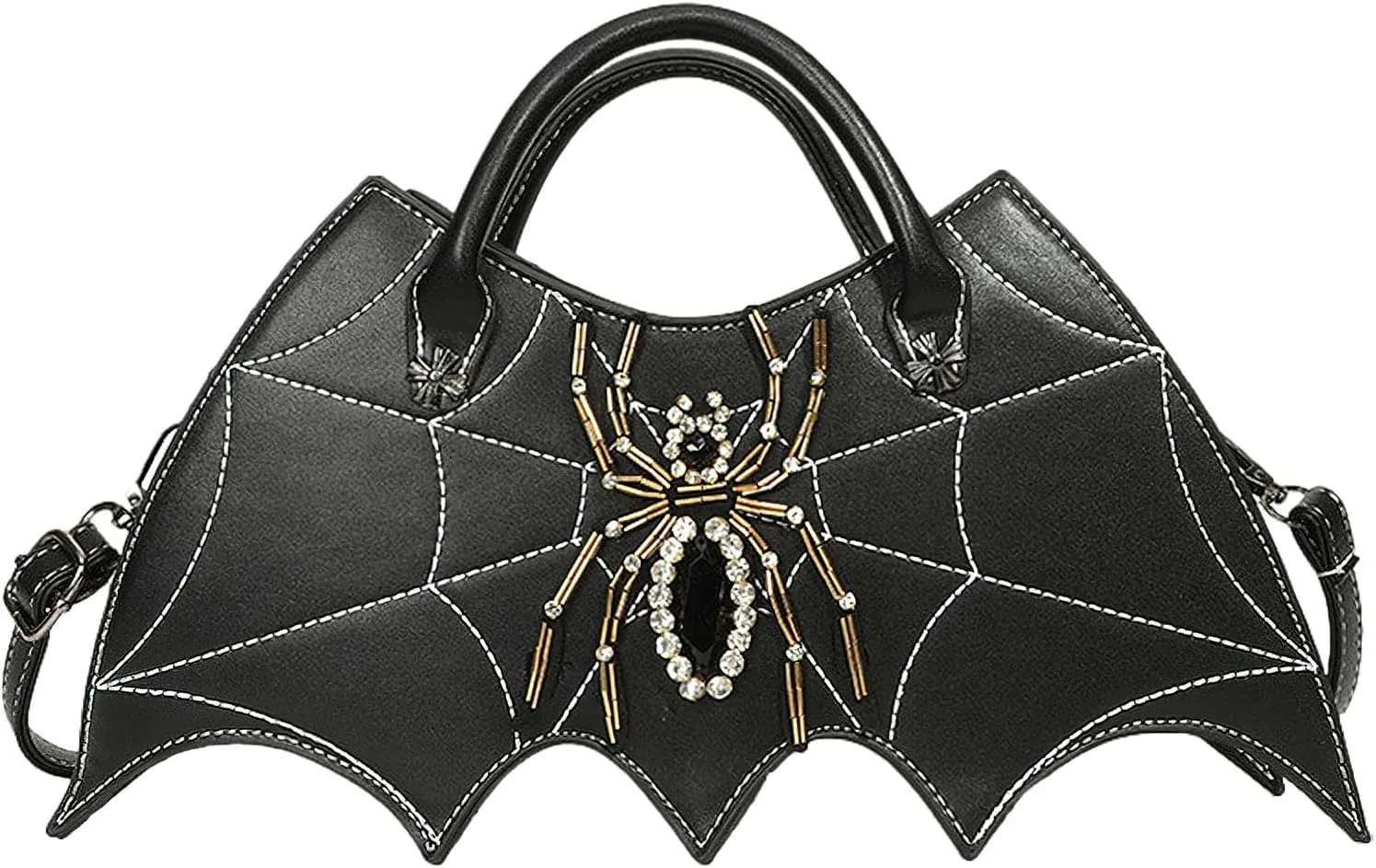 Women Spider Web Purse Novelty Bat Wing Shoulder Bag Unique Halloween Crossbody Bag PU Leather Horror Goth Hangbag