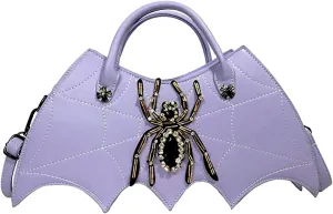 Women Spider Web Purse Novelty Bat Wing Shoulder Bag Unique Halloween Crossbody Bag PU Leather Horror Goth Hangbag