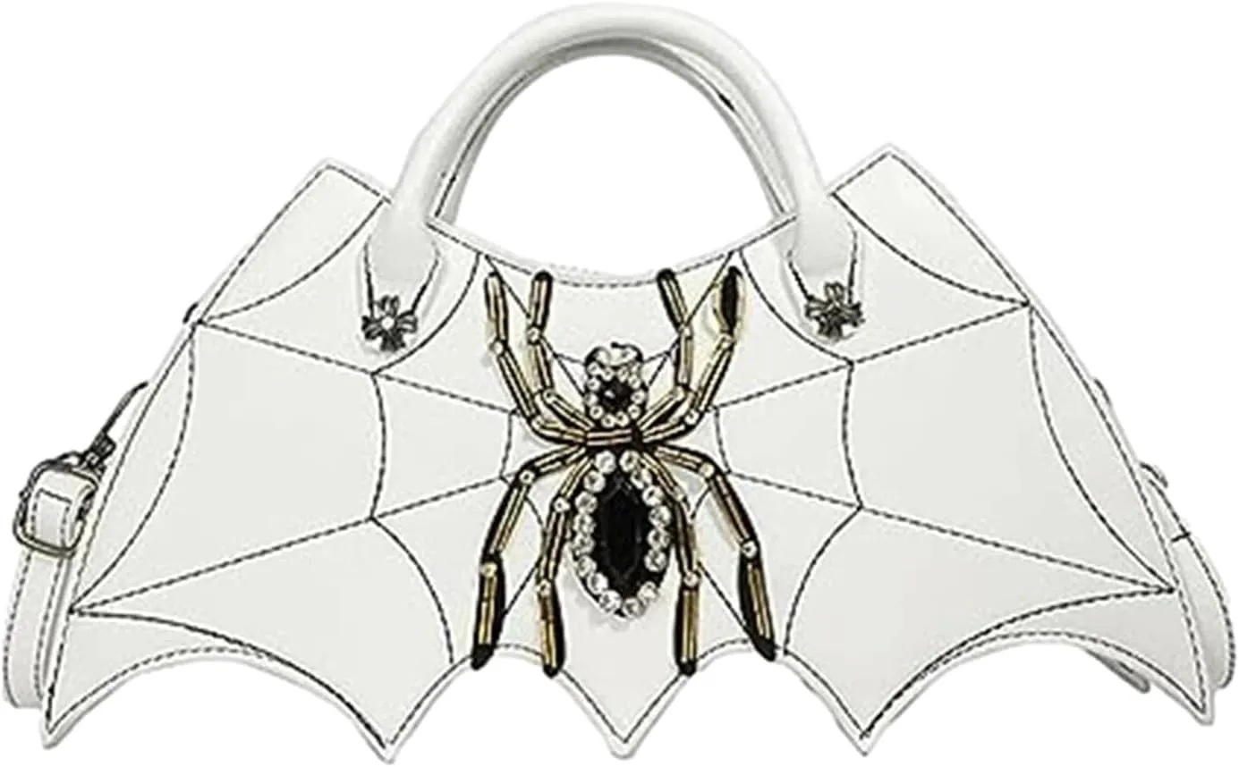 Women Spider Web Purse Novelty Bat Wing Shoulder Bag Unique Halloween Crossbody Bag PU Leather Horror Goth Hangbag