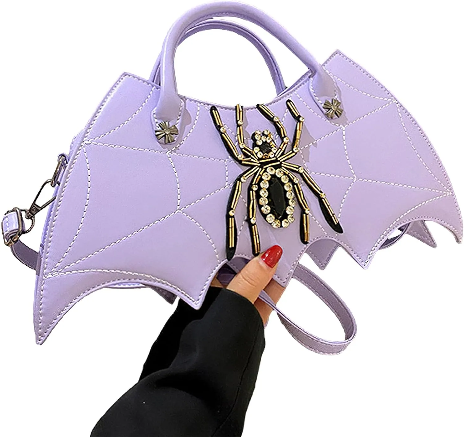 Women Spider Web Purse Novelty Bat Wing Shoulder Bag Unique Halloween Crossbody Bag PU Leather Horror Goth Hangbag