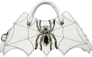 Women Spider Web Purse Novelty Bat Wing Shoulder Bag Unique Halloween Crossbody Bag PU Leather Horror Goth Hangbag