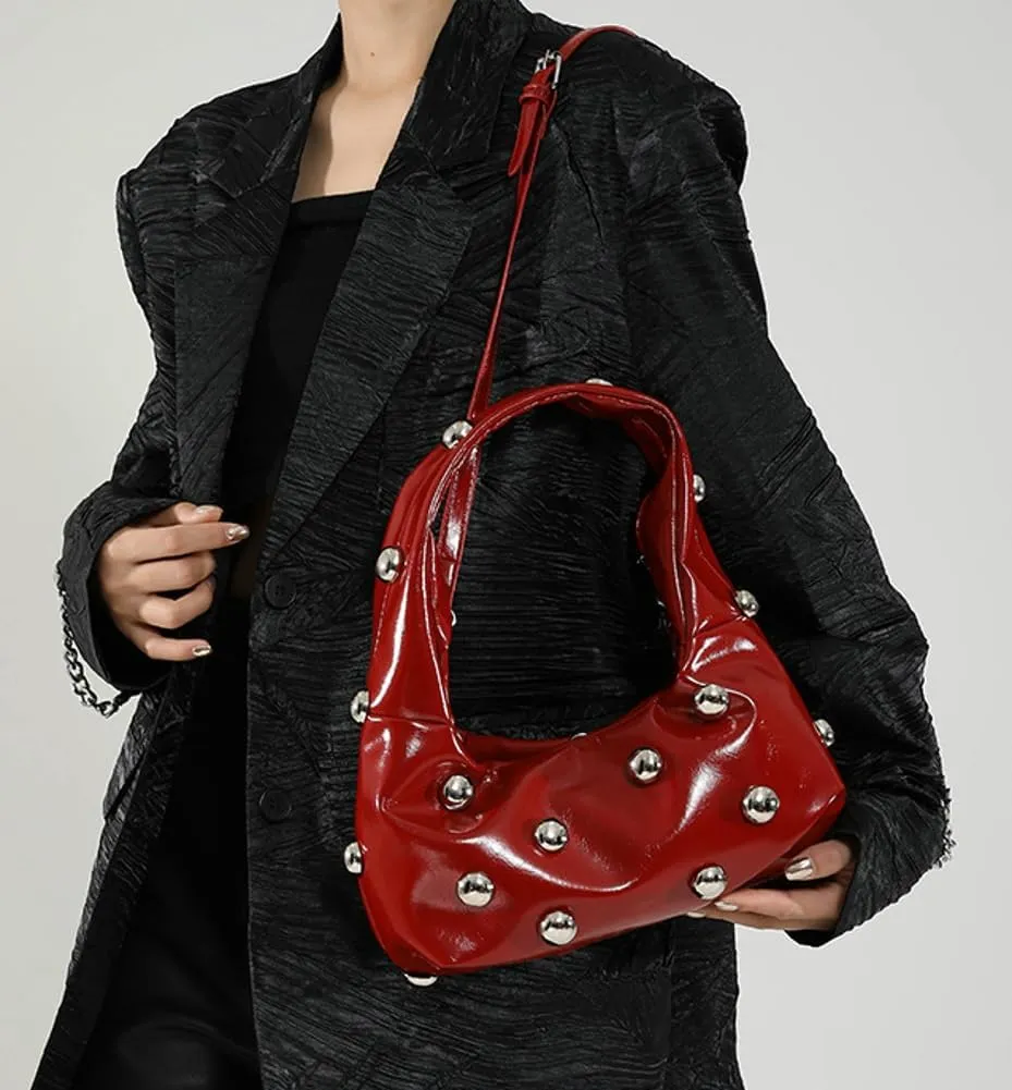 Women Studded Shoulder Bag Pu Leather Rivet Handbag Trendy Underarm Purses Fashion Hobo Bag 2025