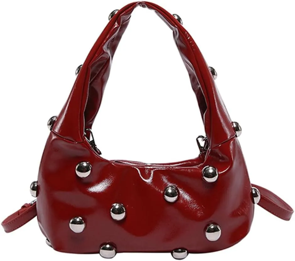 Women Studded Shoulder Bag Pu Leather Rivet Handbag Trendy Underarm Purses Fashion Hobo Bag 2025