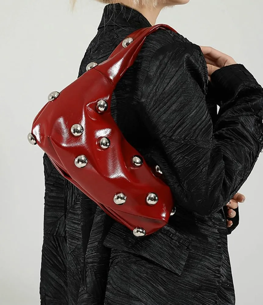 Women Studded Shoulder Bag Pu Leather Rivet Handbag Trendy Underarm Purses Fashion Hobo Bag 2025