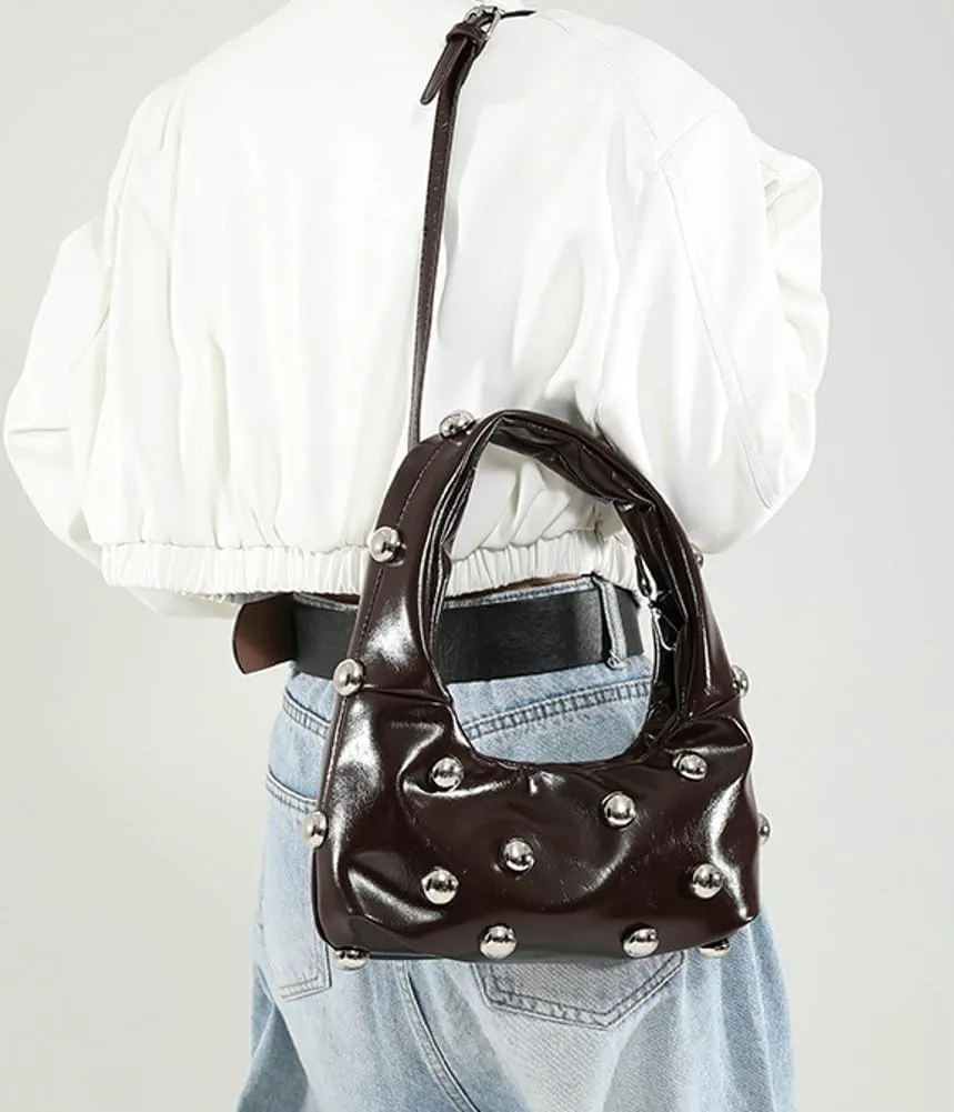 Women Studded Shoulder Bag Pu Leather Rivet Handbag Trendy Underarm Purses Fashion Hobo Bag 2025