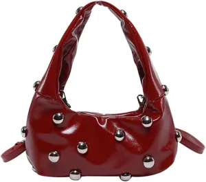 Women Studded Shoulder Bag Pu Leather Rivet Handbag Trendy Underarm Purses Fashion Hobo Bag 2025